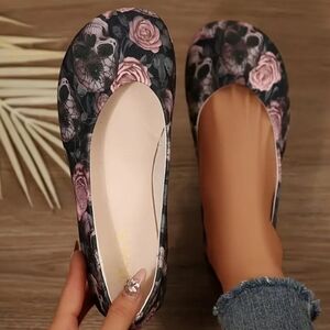 Floral Black and Pink Women's Flats
